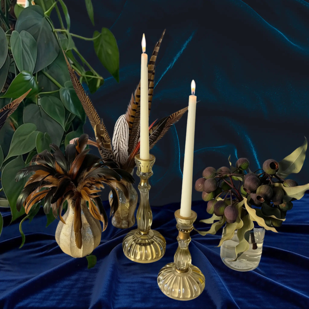 Cordelia Amber Glass Candlestick Lavida