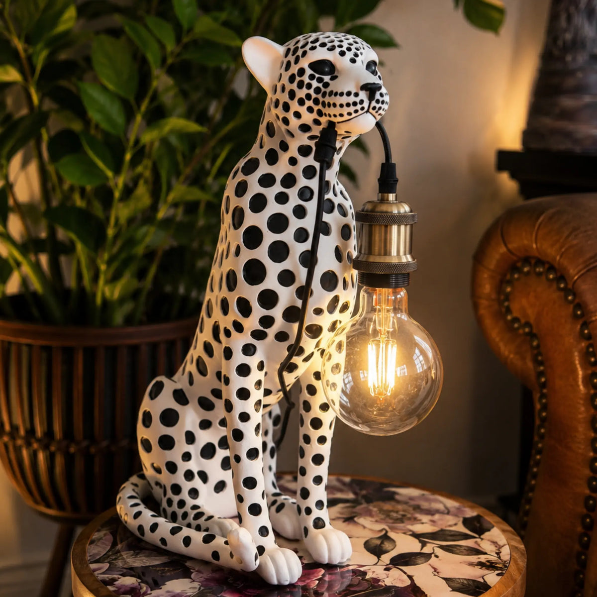 Humphrey — Spotted Cat Table Lamp The Wolf and Peacock