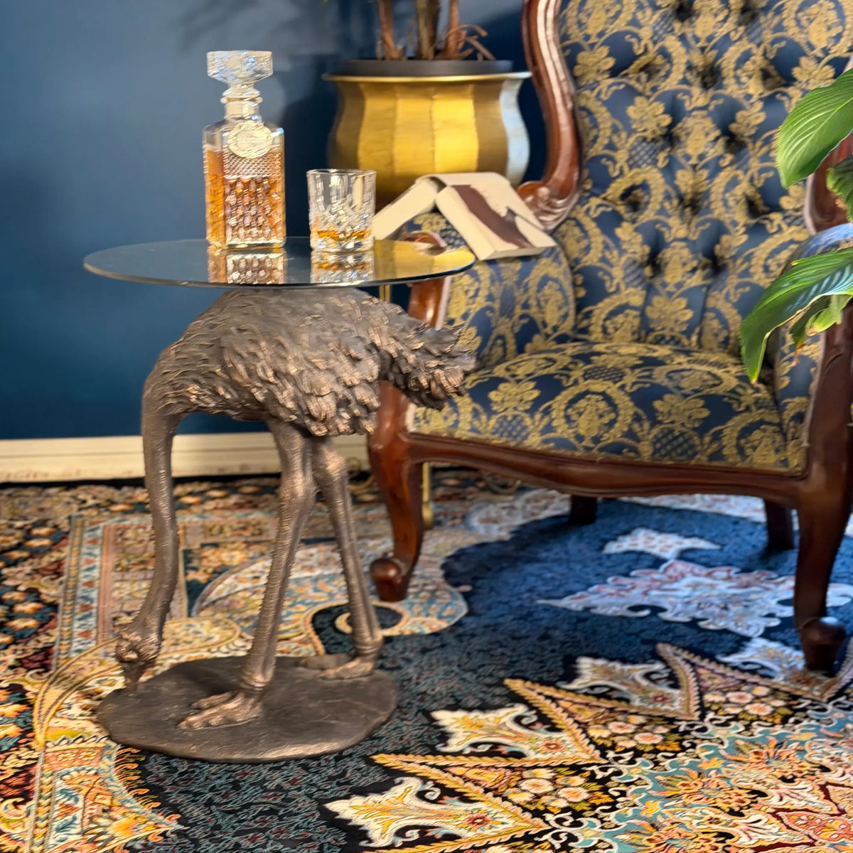 Edwina Black and Gold Ostrich Side Table Swing Gifts