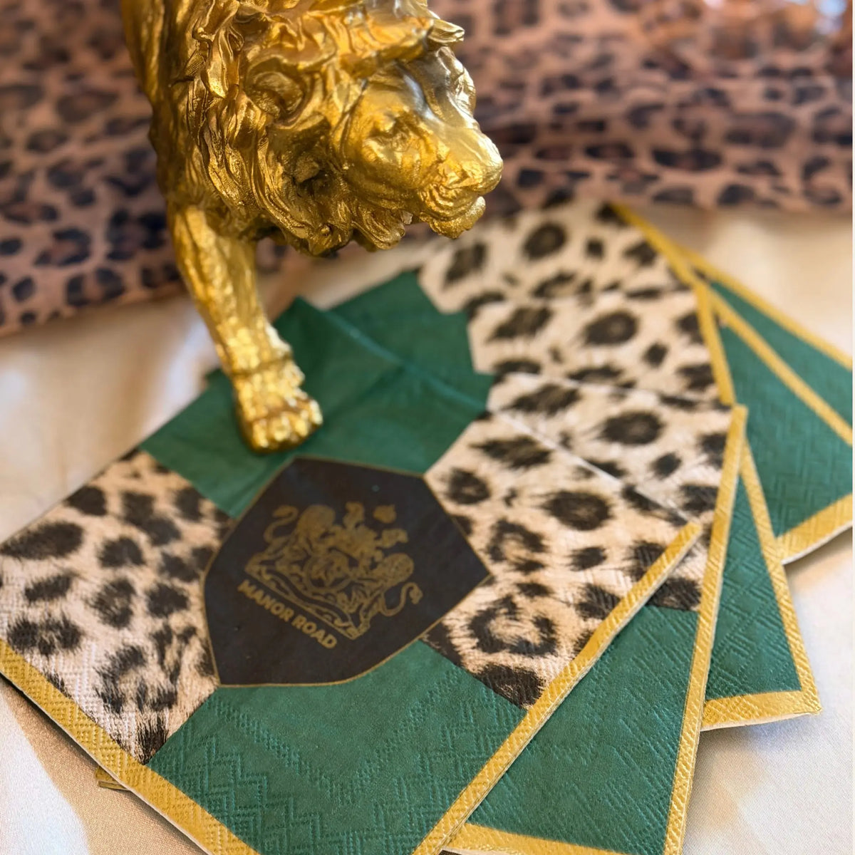 Checkerboard Leopard Cocktail Napkins Manor Road