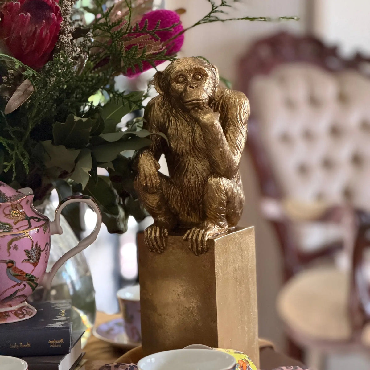 Horatio Gold Monkey on Pedestal Swing Gifts